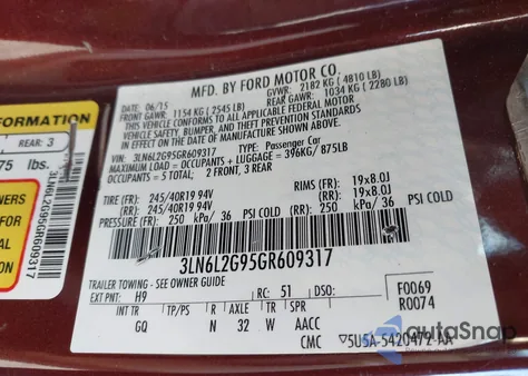 2016 Lincoln Mkz из США, поврежденный, VIN 3LN6L2G95GR609317